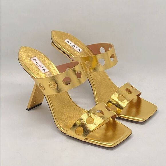 Alaia Perforated Metallic Square Toe Mules Sandal size 40.5 - Picture 5 of 12